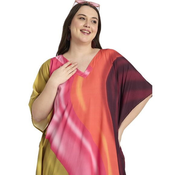Gypsie Blu Multicolor Polyester Caftan Dress Plus Size Evening Wear Maxi Dresses - Picture 6 of 8
